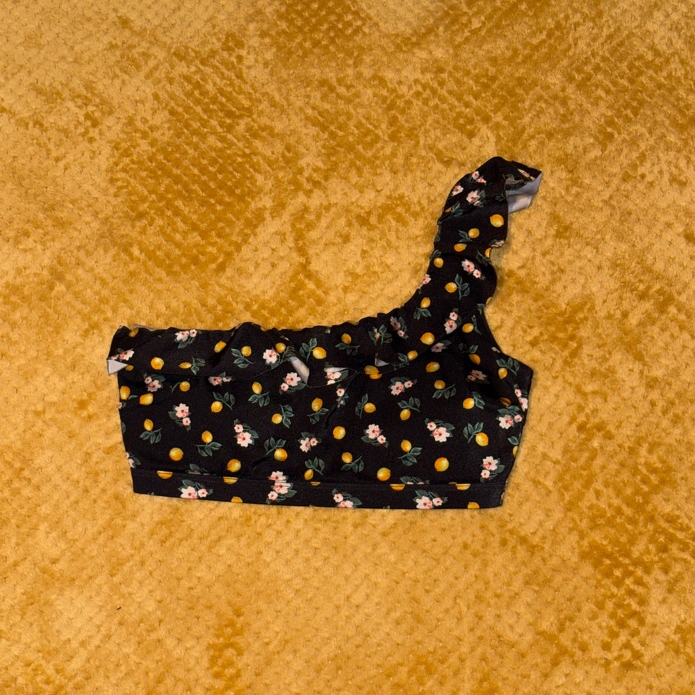 Victorias Secret Black Floral Lemon One-Shoulder Bikini Top